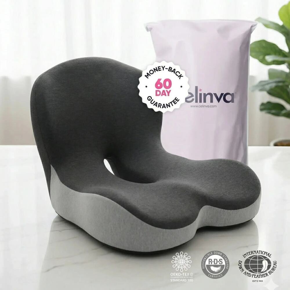 Celinva S Gray Orthopedic Memory Foam Seat Cushion Pressure Relief Pillow NWP